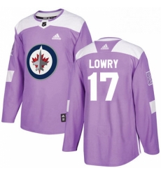 Mens Adidas Winnipeg Jets 17 Adam Lowry Authentic Purple Fights Cancer Practice NHL Jersey 