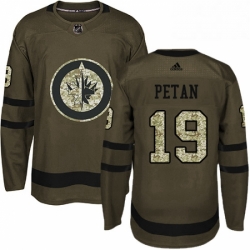 Mens Adidas Winnipeg Jets 19 Nic Petan Authentic Green Salute to Service NHL Jersey 