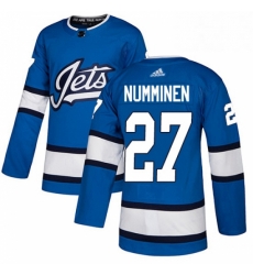 Mens Adidas Winnipeg Jets 27 Teppo Numminen Authentic Blue Alternate NHL Jersey 