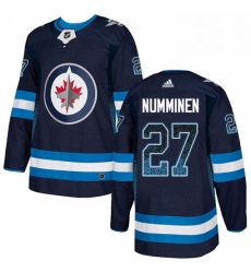 Mens Adidas Winnipeg Jets 27 Teppo Numminen Authentic Navy Blue Drift Fashion NHL Jersey 