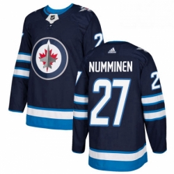 Mens Adidas Winnipeg Jets 27 Teppo Numminen Authentic Navy Blue Home NHL Jersey 