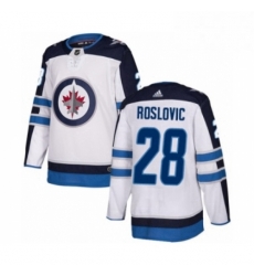 Mens Adidas Winnipeg Jets 28 Jack Roslovic Authentic White Away NHL Jersey 