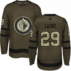 Mens Adidas Winnipeg Jets 29 Patrik Laine Authentic Green Salute to Service NHL Jersey 