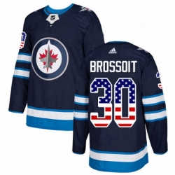 Mens Adidas Winnipeg Jets 30 Laurent Brossoit Authentic Navy Blue USA Flag Fashion NHL Jersey 