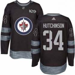 Mens Adidas Winnipeg Jets 34 Michael Hutchinson Authentic Black 1917 2017 100th Anniversary NHL Jersey 