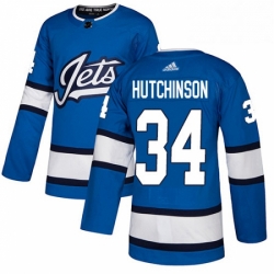 Mens Adidas Winnipeg Jets 34 Michael Hutchinson Authentic Blue Alternate NHL Jersey 