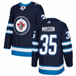 Mens Adidas Winnipeg Jets 35 Steve Mason Authentic Navy Blue Home NHL Jersey 