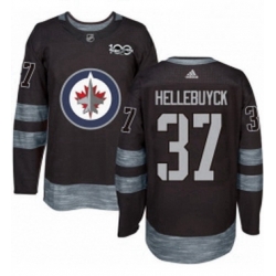 Mens Adidas Winnipeg Jets 37 Connor Hellebuyck Authentic Black 1917 2017 100th Anniversary NHL Jersey 