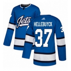 Mens Adidas Winnipeg Jets 37 Connor Hellebuyck Authentic Blue Alternate NHL Jersey 