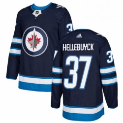 Mens Adidas Winnipeg Jets 37 Connor Hellebuyck Authentic Navy Blue Home NHL Jersey 