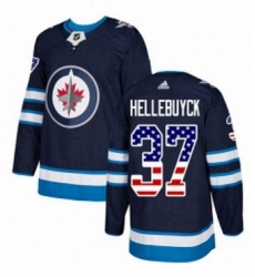 Mens Adidas Winnipeg Jets 37 Connor Hellebuyck Authentic Navy Blue USA Flag Fashion NHL Jersey 