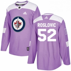 Mens Adidas Winnipeg Jets 52 Jack Roslovic Authentic Purple Fights Cancer Practice NHL Jersey 
