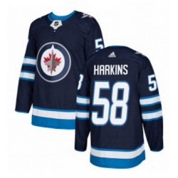 Mens Adidas Winnipeg Jets 58 Jansen Harkins Authentic Navy Blue Home NHL Jersey 