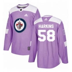 Mens Adidas Winnipeg Jets 58 Jansen Harkins Authentic Purple Fights Cancer Practice NHL Jersey 