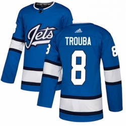 Mens Adidas Winnipeg Jets 8 Jacob Trouba Authentic Blue Alternate NHL Jersey 