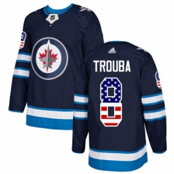 Mens Adidas Winnipeg Jets 8 Jacob Trouba Authentic Navy Blue USA Flag Fashion NHL Jersey 