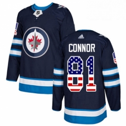 Mens Adidas Winnipeg Jets 81 Kyle Connor Authentic Navy Blue USA Flag Fashion NHL Jersey 