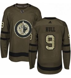 Mens Adidas Winnipeg Jets 9 Bobby Hull Authentic Green Salute to Service NHL Jersey 