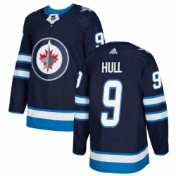 Mens Adidas Winnipeg Jets 9 Bobby Hull Authentic Navy Blue Home NHL Jersey 