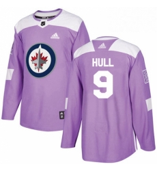 Mens Adidas Winnipeg Jets 9 Bobby Hull Authentic Purple Fights Cancer Practice NHL Jersey 