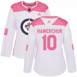 Womens Adidas Winnipeg Jets 10 Dale Hawerchuk Authentic WhitePink Fashion NHL Jersey 