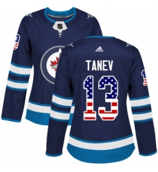 Womens Adidas Winnipeg Jets 13 Brandon Tanev Authentic Navy Blue USA Flag Fashion NHL Jersey 