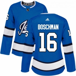 Womens Adidas Winnipeg Jets 16 Laurie Boschman Authentic Blue Alternate NHL Jersey 