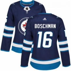 Womens Adidas Winnipeg Jets 16 Laurie Boschman Authentic Navy Blue Home NHL Jersey 