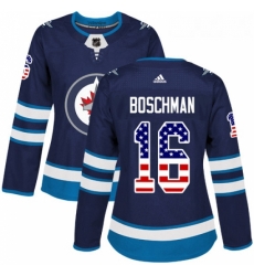 Womens Adidas Winnipeg Jets 16 Laurie Boschman Authentic Navy Blue USA Flag Fashion NHL Jersey 