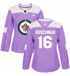 Womens Adidas Winnipeg Jets 16 Laurie Boschman Authentic Purple Fights Cancer Practice NHL Jersey 