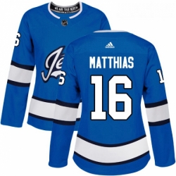 Womens Adidas Winnipeg Jets 16 Shawn Matthias Authentic Blue Alternate NHL Jersey 