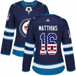 Womens Adidas Winnipeg Jets 16 Shawn Matthias Authentic Navy Blue USA Flag Fashion NHL Jersey 