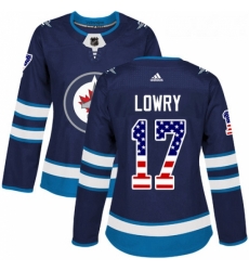 Womens Adidas Winnipeg Jets 17 Adam Lowry Authentic Navy Blue USA Flag Fashion NHL Jersey 