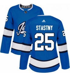 Womens Adidas Winnipeg Jets 25 Paul Stastny Authentic Blue Alternate NHL Jersey 