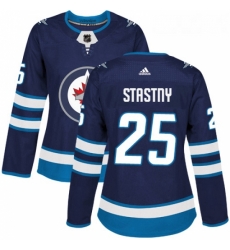 Womens Adidas Winnipeg Jets 25 Paul Stastny Authentic Navy Blue Home NHL Jersey 