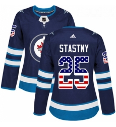 Womens Adidas Winnipeg Jets 25 Paul Stastny Authentic Navy Blue USA Flag Fashion NHL Jerse