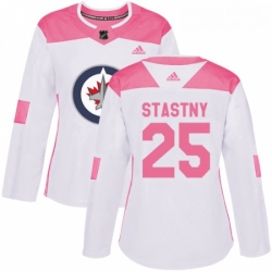 Womens Adidas Winnipeg Jets 25 Paul Stastny Authentic White Pink Fashion NHL Jerse