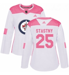 Womens Adidas Winnipeg Jets 25 Paul Stastny Authentic White Pink Fashion NHL Jersey 