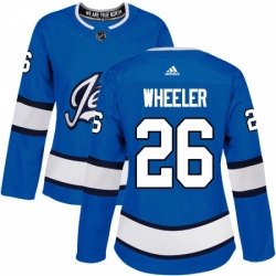 Womens Adidas Winnipeg Jets 26 Blake Wheeler Authentic Blue Alternate NHL Jersey 