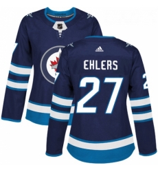 Womens Adidas Winnipeg Jets 27 Nikolaj Ehlers Authentic Navy Blue Home NHL Jersey 