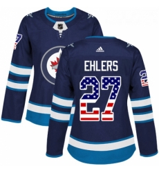 Womens Adidas Winnipeg Jets 27 Nikolaj Ehlers Authentic Navy Blue USA Flag Fashion NHL Jersey 