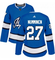 Womens Adidas Winnipeg Jets 27 Teppo Numminen Authentic Blue Alternate NHL Jersey 