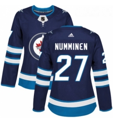 Womens Adidas Winnipeg Jets 27 Teppo Numminen Premier Navy Blue Home NHL Jersey 