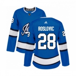 Womens Adidas Winnipeg Jets 28 Jack Roslovic Authentic Blue Alternate NHL Jersey 
