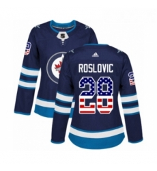 Womens Adidas Winnipeg Jets 28 Jack Roslovic Authentic Navy Blue USA Flag Fashion NHL Jersey 