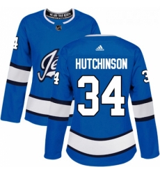 Womens Adidas Winnipeg Jets 34 Michael Hutchinson Authentic Blue Alternate NHL Jersey 