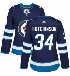 Womens Adidas Winnipeg Jets 34 Michael Hutchinson Authentic Navy Blue Home NHL Jersey 