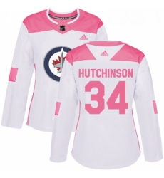 Womens Adidas Winnipeg Jets 34 Michael Hutchinson Authentic WhitePink Fashion NHL Jersey 