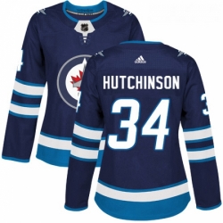 Womens Adidas Winnipeg Jets 34 Michael Hutchinson Premier Navy Blue Home NHL Jersey 