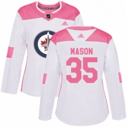 Womens Adidas Winnipeg Jets 35 Steve Mason Authentic WhitePink Fashion NHL Jersey 